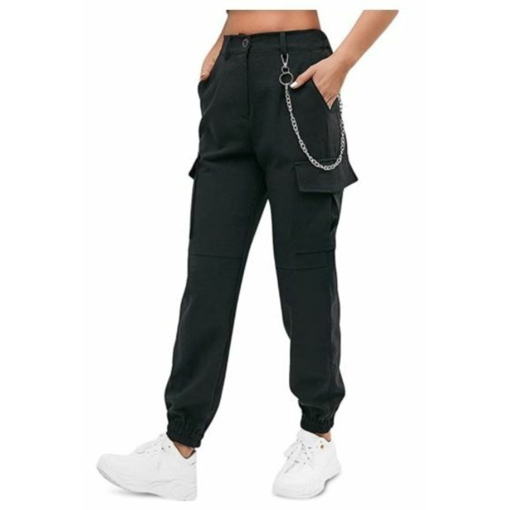 ZAFUL Women's High Waisted Solid Jogger Pants Outdoor Cargo Pants W/CHAIN SZ 0-2 - Picture 2 of 5